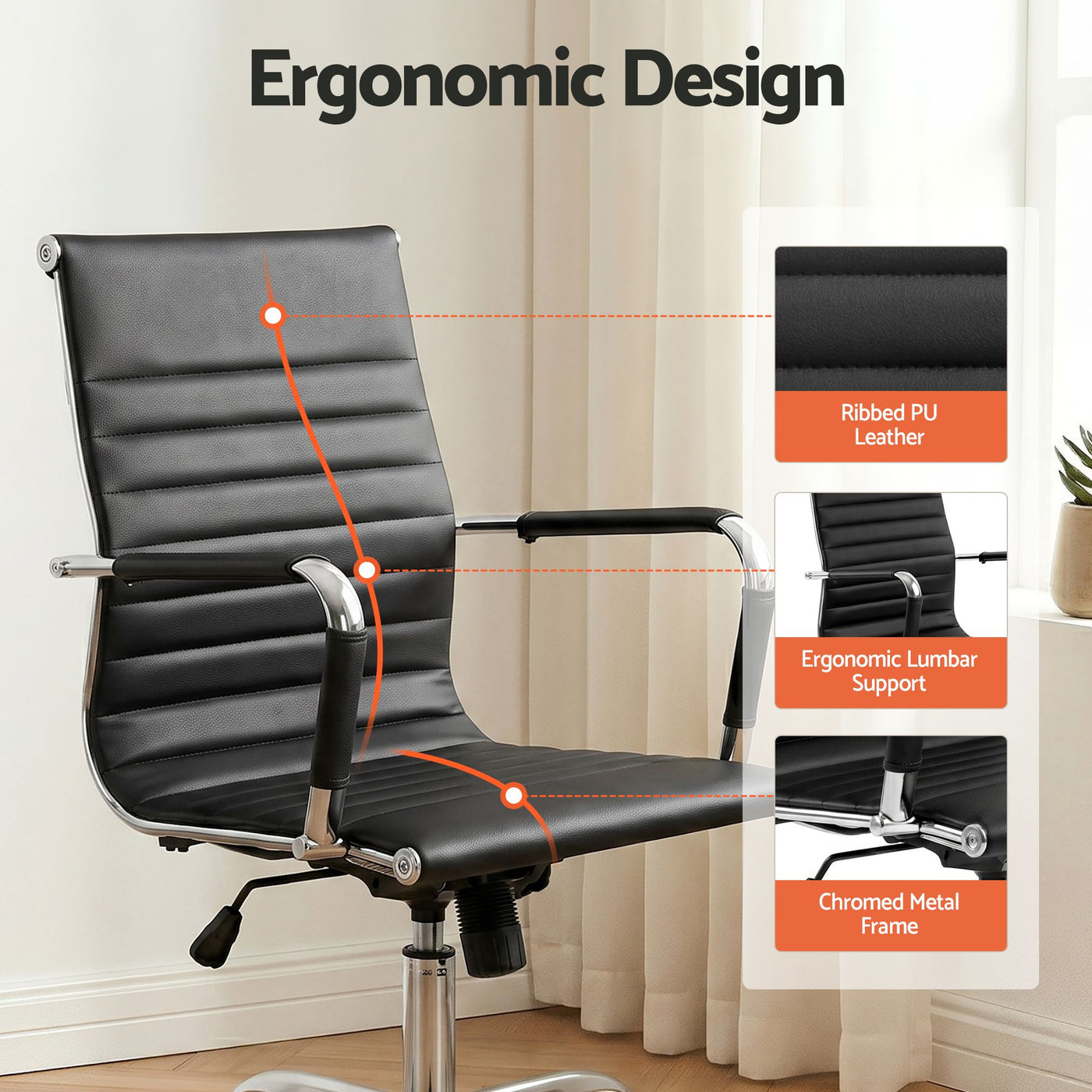 Artiss Office Chair Conference Chairs PU Leather Mid Back Black