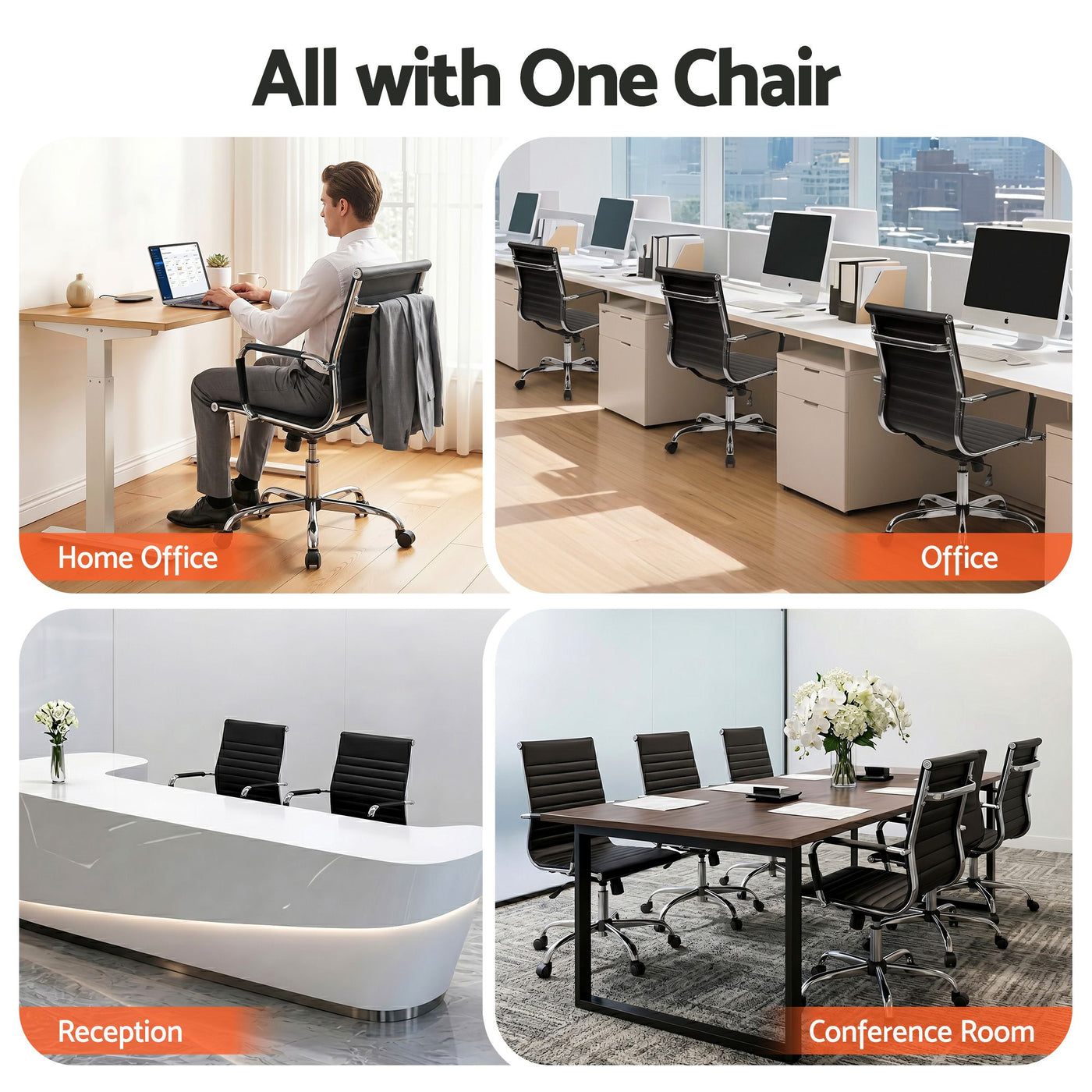 Artiss Office Chair Conference Chairs PU Leather Mid Back Black