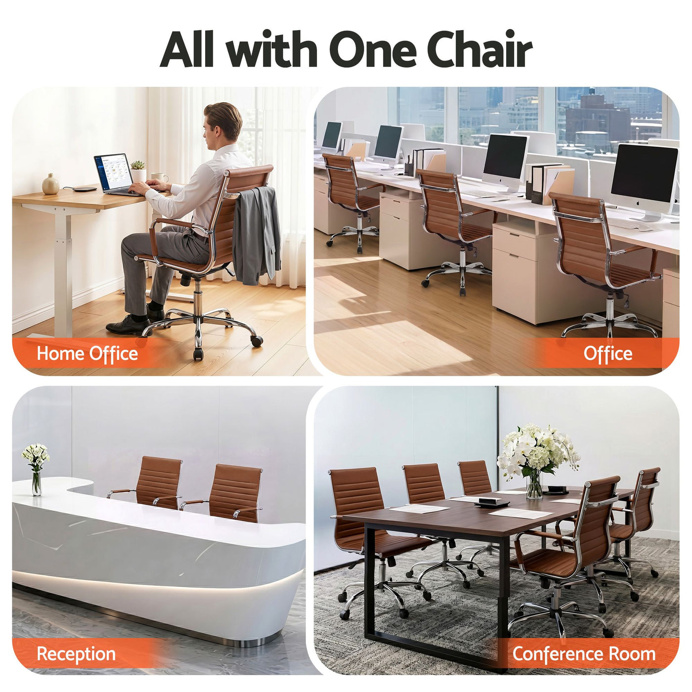 Artiss Office Chair Conference Chairs PU Leather Mid Back Brown