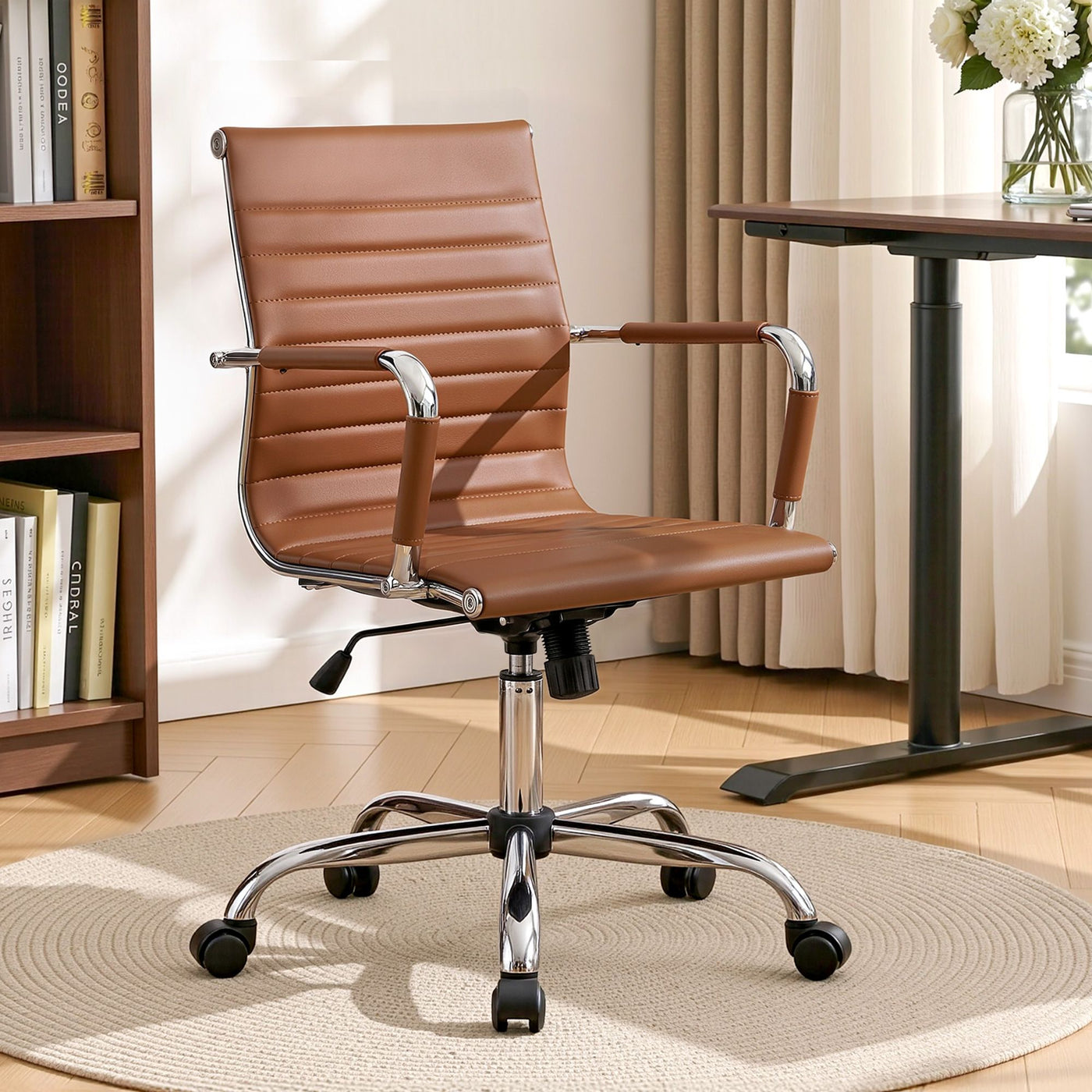 Artiss Office Chair Conference Chairs PU Leather Mid Back Brown