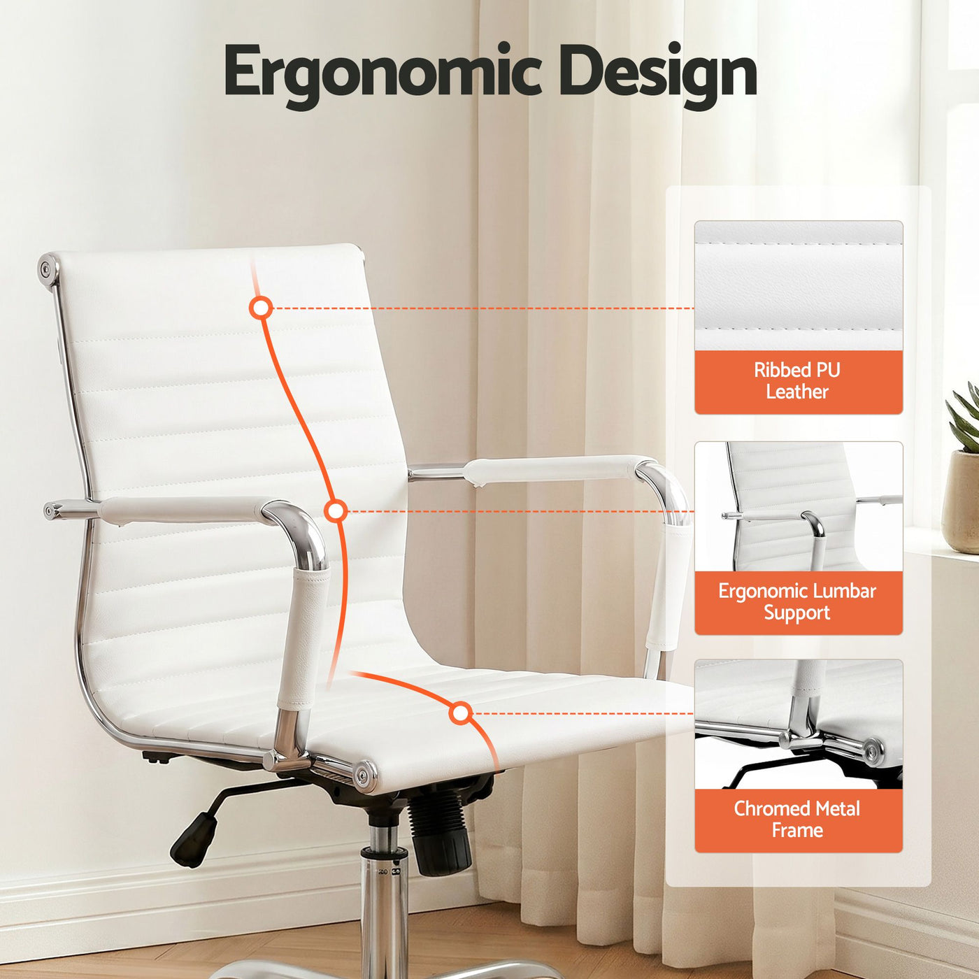 Artiss Office Chair Conference Chairs PU Leather Mid Back White