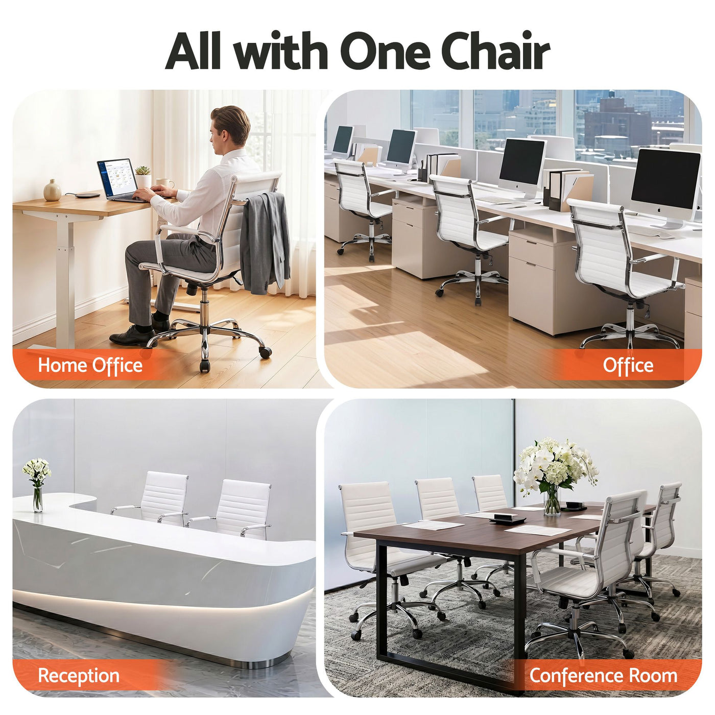 Artiss Office Chair Conference Chairs PU Leather Mid Back White