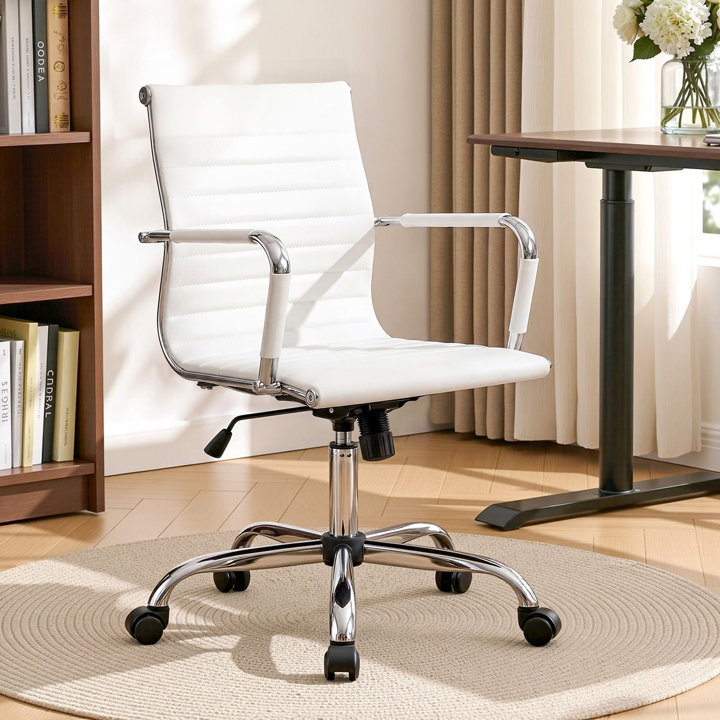 Artiss Office Chair Conference Chairs PU Leather Mid Back White