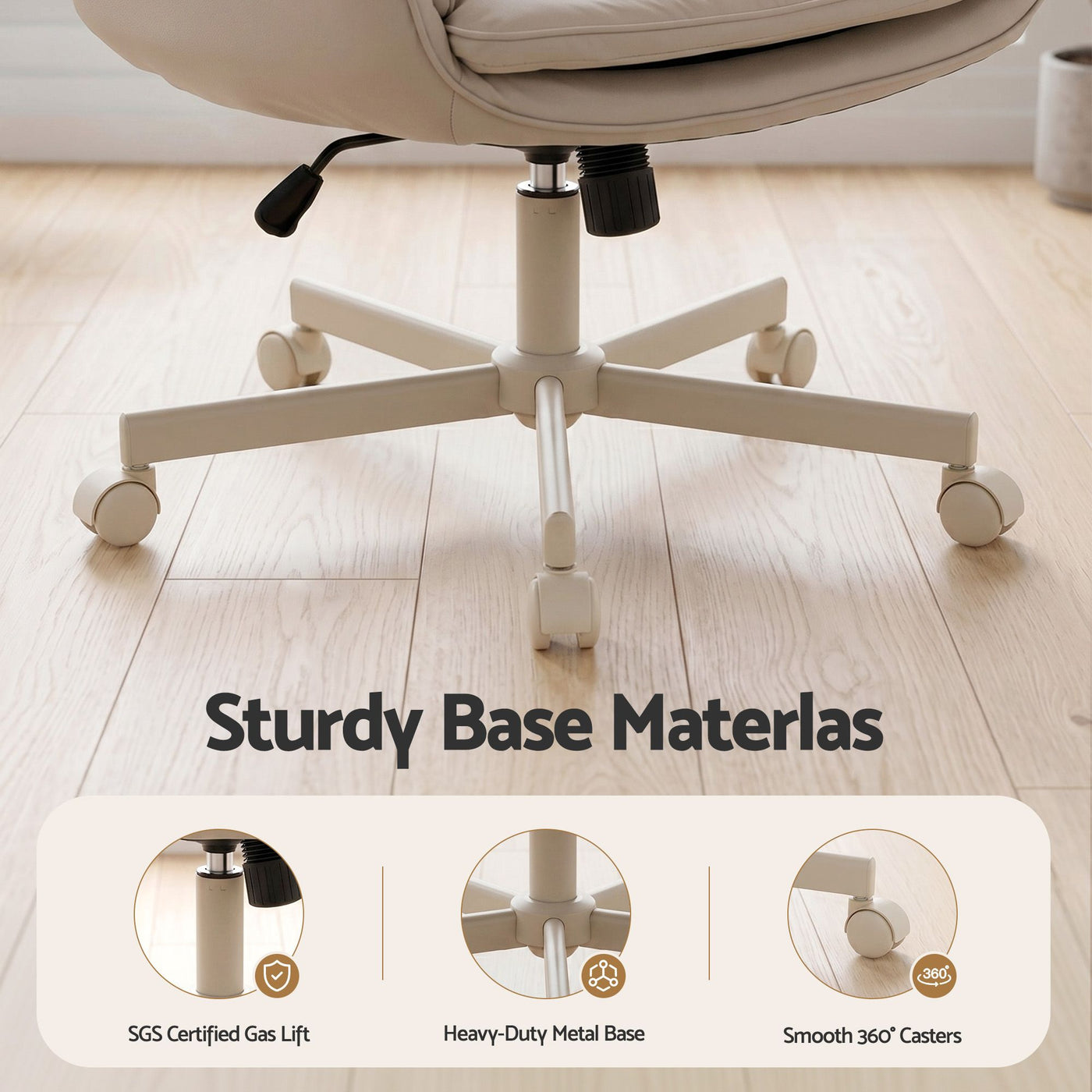 Artiss Criss Cross Chair with Wheels & Adjustable Armrests, Ergonomic Cross Legged Office Desk Chair PU Leather Vanity Chair Swivel for Home, Make Up, Bedroom, Computer, Beige