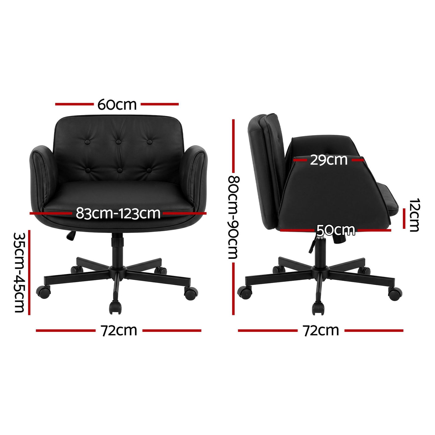 Artiss Criss Cross Chair with Wheels & Adjustable Armrests, Ergonomic Cross Legged Office Desk Chair PU Leather Vanity Chair Swivel for Home, Make Up, Bedroom, Computer, Black