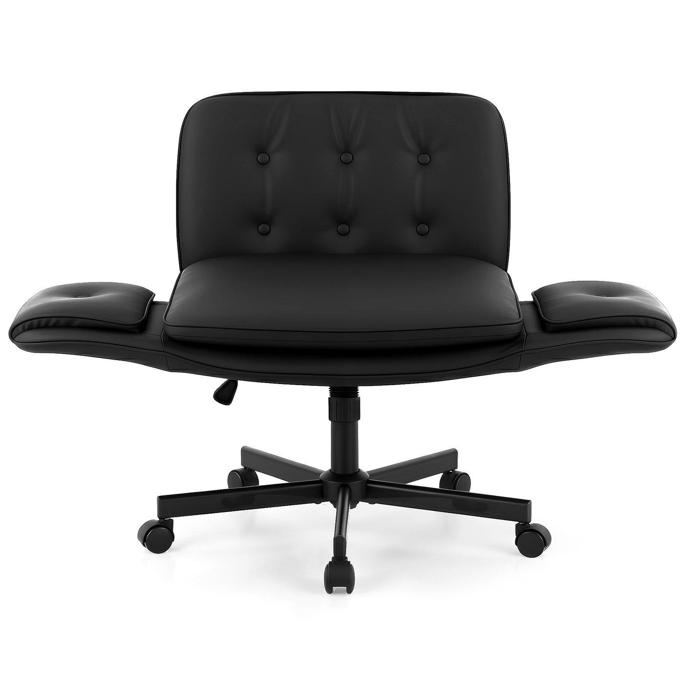 Artiss Criss Cross Chair with Wheels & Adjustable Armrests, Ergonomic Cross Legged Office Desk Chair PU Leather Vanity Chair Swivel for Home, Make Up, Bedroom, Computer, Black