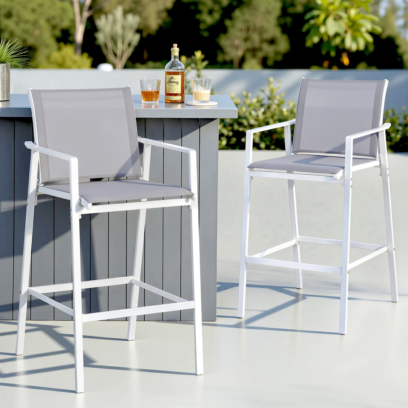 2PC Outdoor Bar Stools Dining Chairs Patio Furniture Garden Steel Textilene White – product image 1