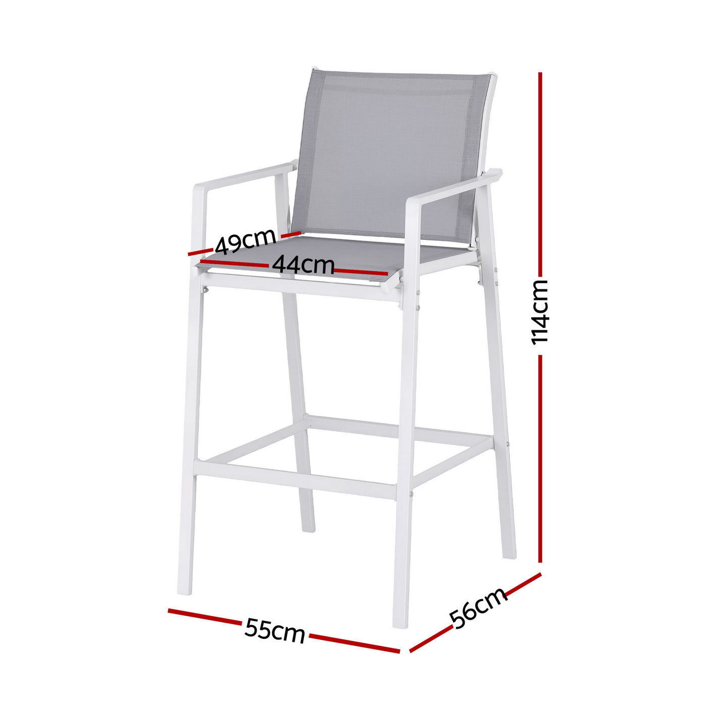 2PC Outdoor Bar Stools Dining Chairs Patio Furniture Garden Steel Textilene White – product image 2