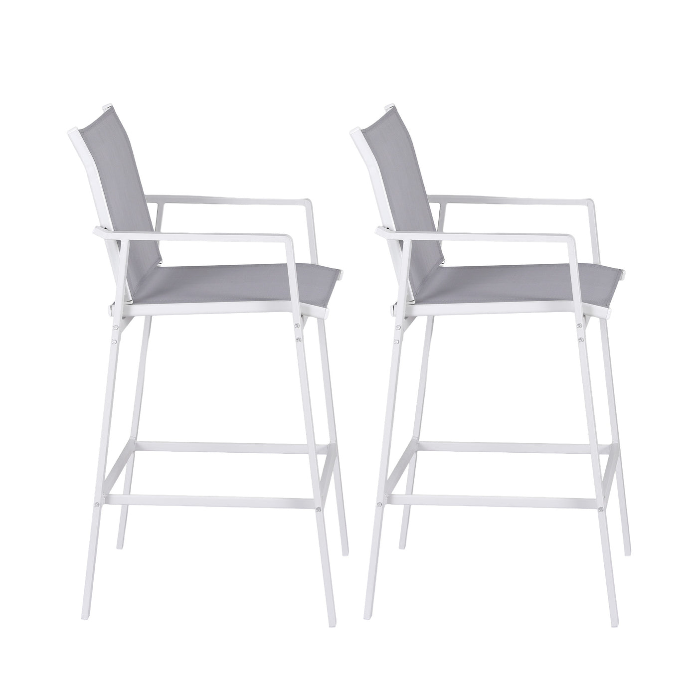 2PC Outdoor Bar Stools Dining Chairs Patio Furniture Garden Steel Textilene White – product image 4