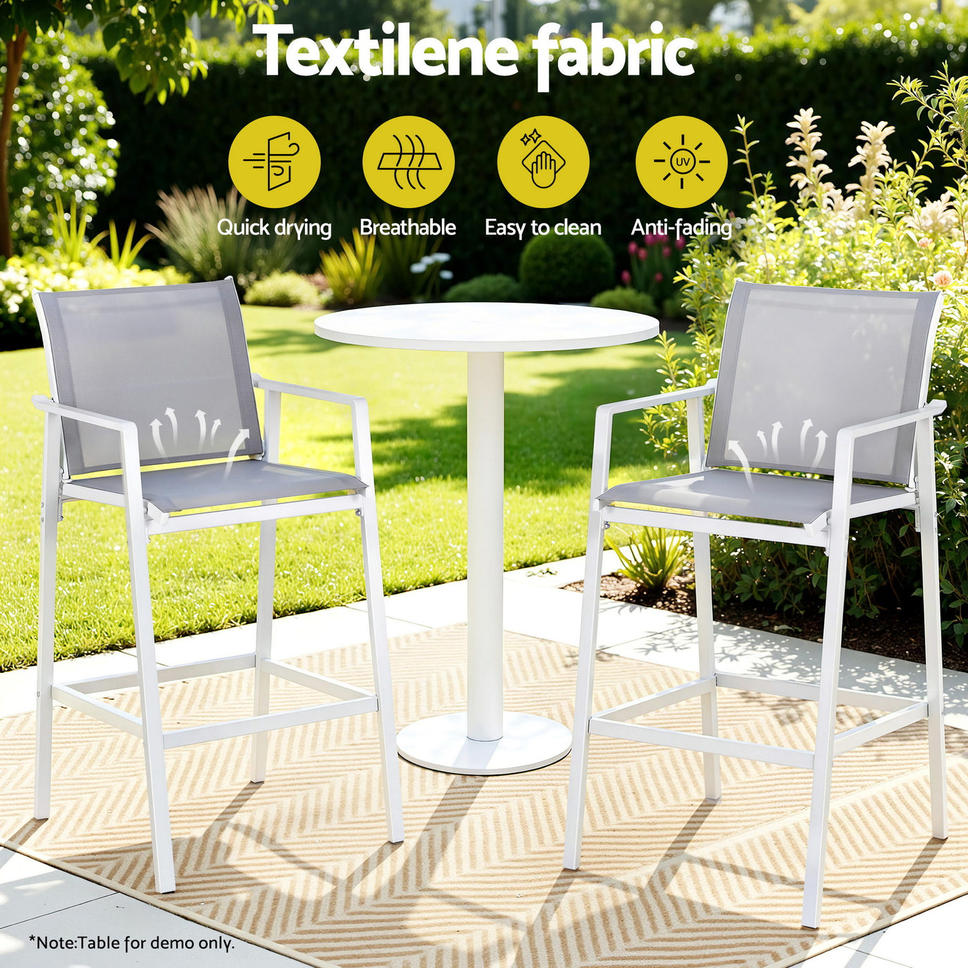 2PC Outdoor Bar Stools Dining Chairs Patio Furniture Garden Steel Textilene White – product image 6