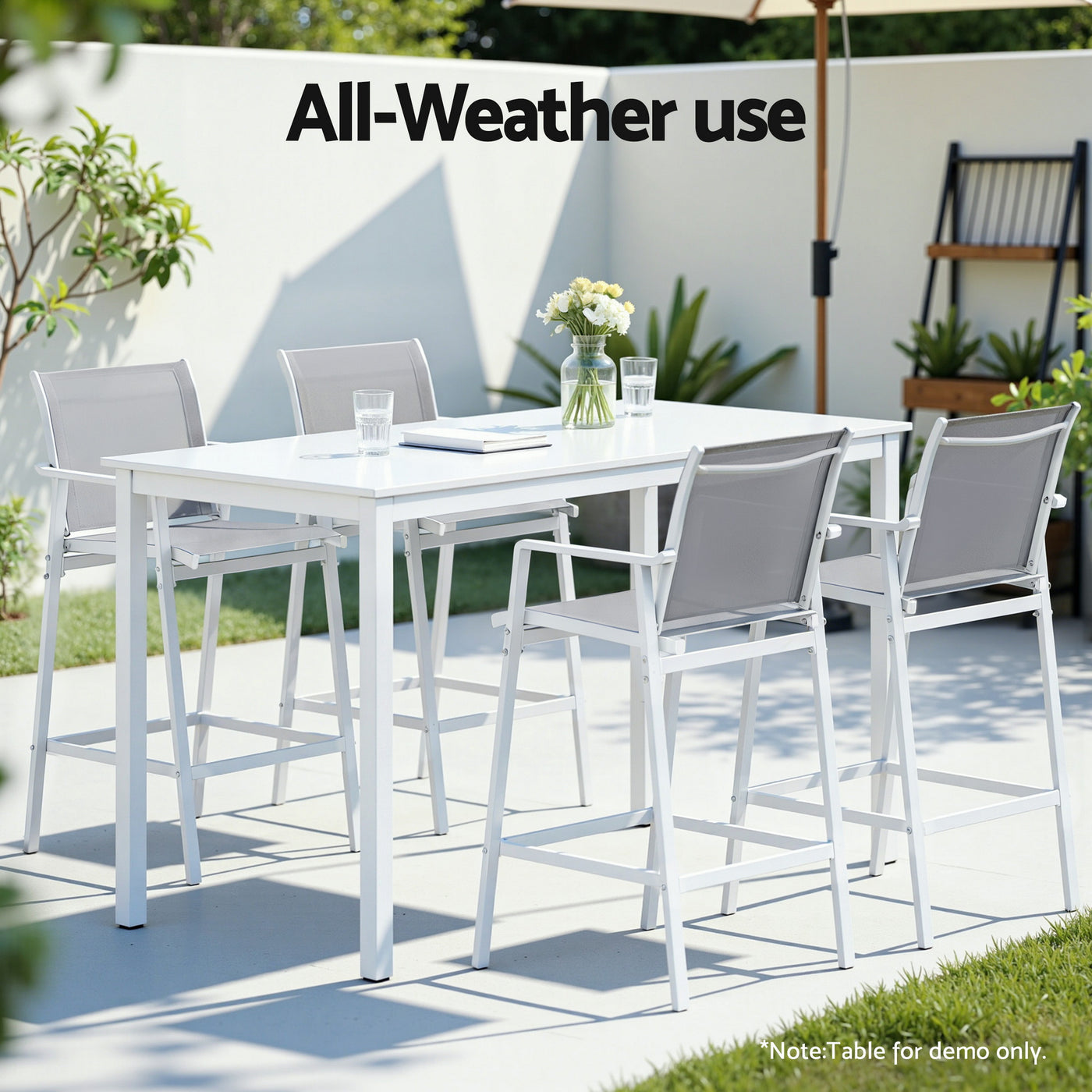 2PC Outdoor Bar Stools Dining Chairs Patio Furniture Garden Steel Textilene White – product image 7