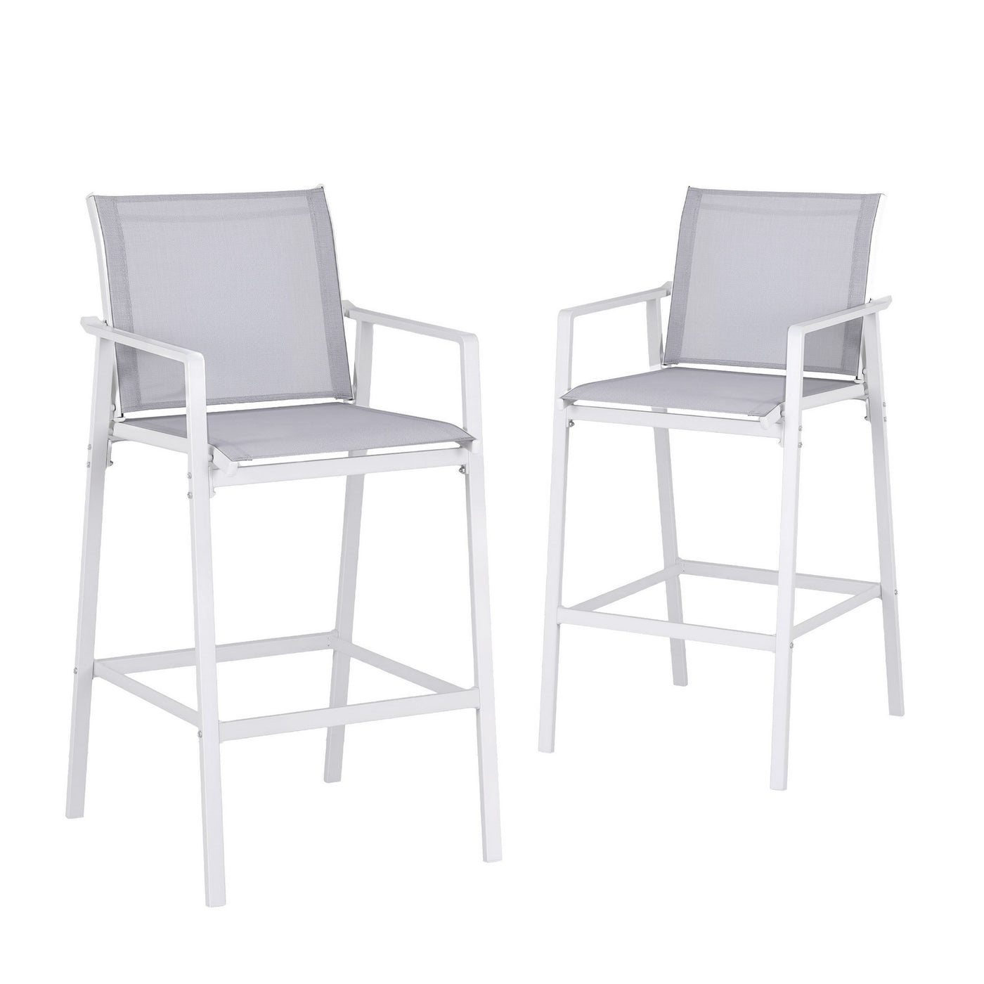 2PC Outdoor Bar Stools Dining Chairs Patio Furniture Garden Steel Textilene White – product image 8