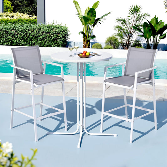 3PC Outdoor Bar Set Stools Dining Chairs Table Patio Furniture Bistro Set Steel White – product image 1