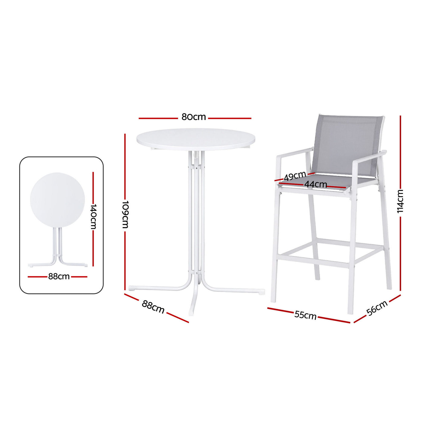 3PC Outdoor Bar Set Stools Dining Chairs Table Patio Furniture Bistro Set Steel White – product image 2