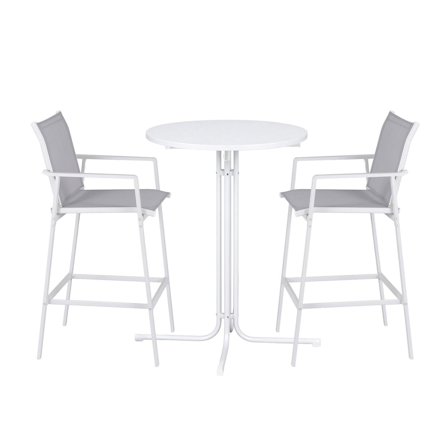 3PC Outdoor Bar Set Stools Dining Chairs Table Patio Furniture Bistro Set Steel White – product image 3