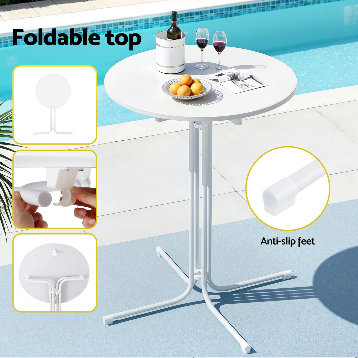 3PC Outdoor Bar Set Stools Dining Chairs Table Patio Furniture Bistro Set Steel White – product image 7