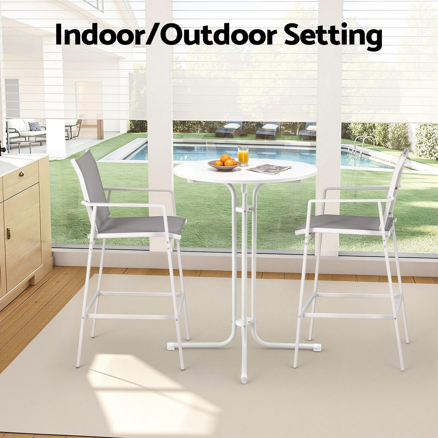 3PC Outdoor Bar Set Stools Dining Chairs Table Patio Furniture Bistro Set Steel White – product image 8