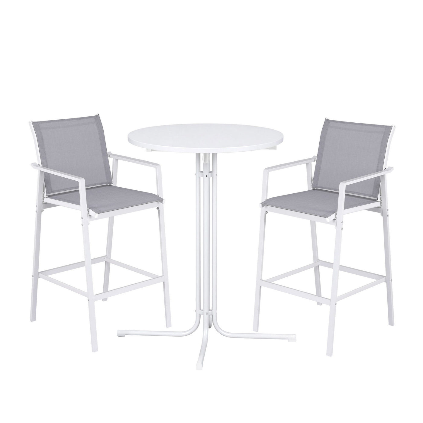 3PC Outdoor Bar Set Stools Dining Chairs Table Patio Furniture Bistro Set Steel White – product image 9