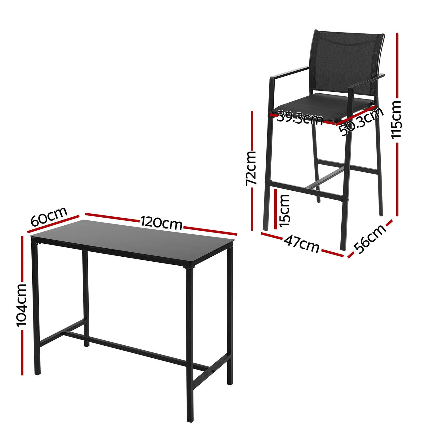 7PCS Outdoor Bar Set Stools Dining Chairs Table Patio Steel Bistro Set Black – product image 2