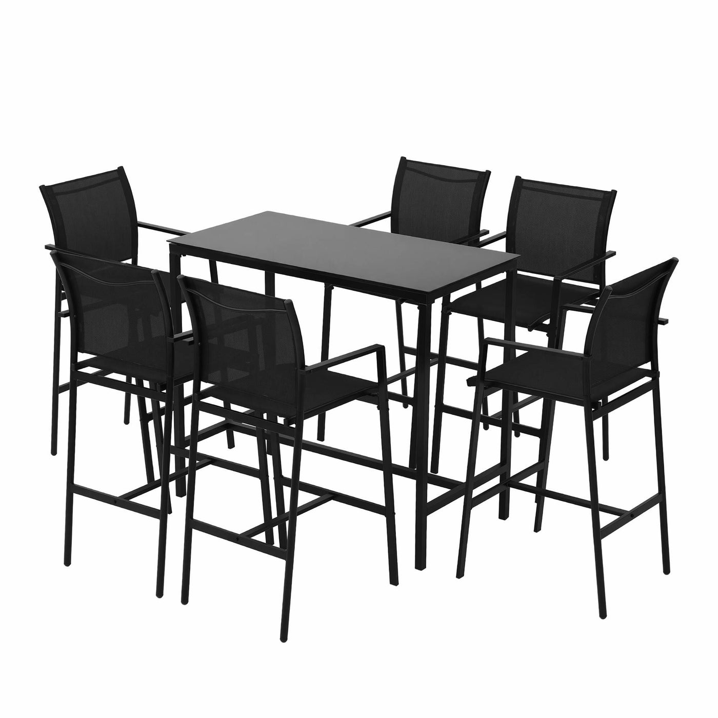 7PCS Outdoor Bar Set Stools Dining Chairs Table Patio Steel Bistro Set Black – product image 3