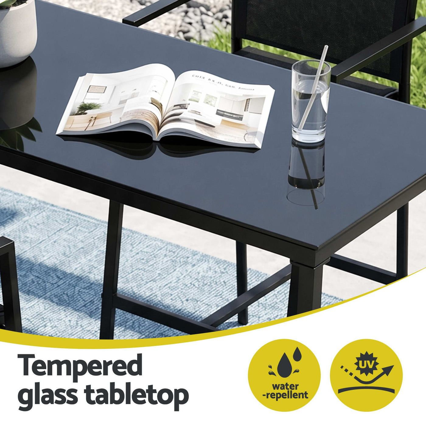 7PCS Outdoor Bar Set Stools Dining Chairs Table Patio Steel Bistro Set Black – product image 5