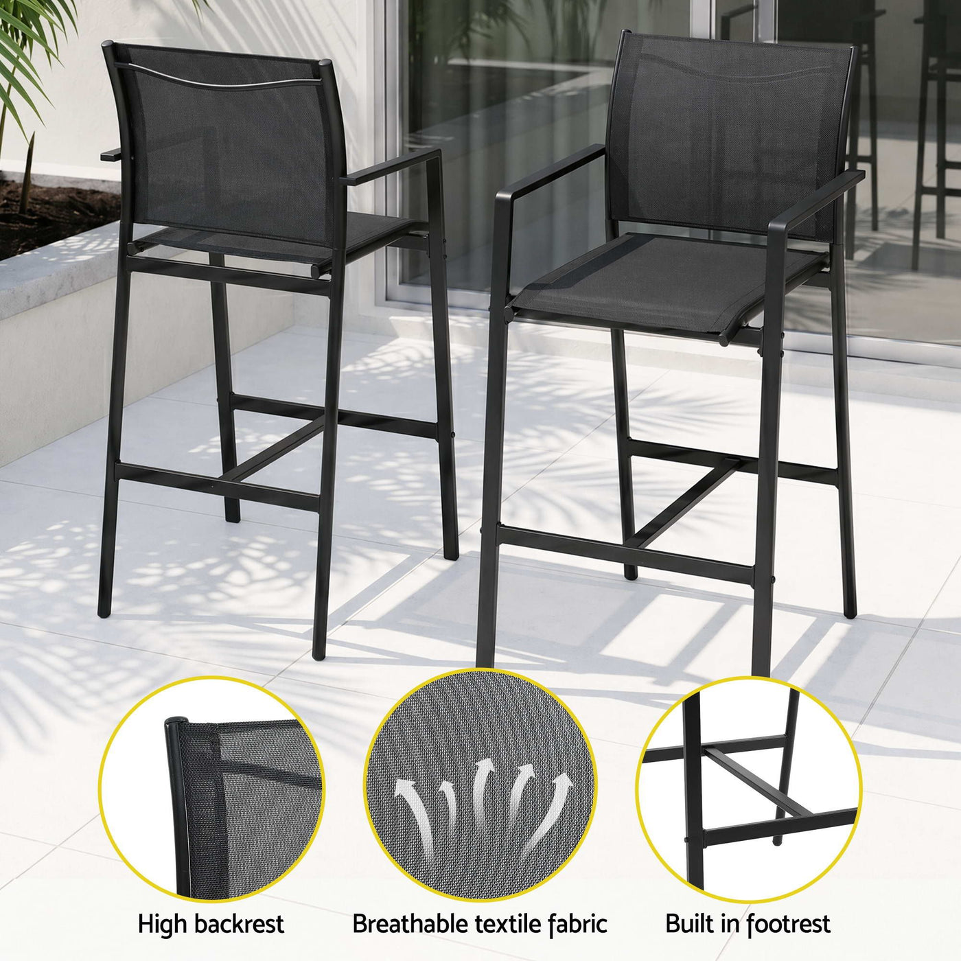 7PCS Outdoor Bar Set Stools Dining Chairs Table Patio Steel Bistro Set Black – product image 6