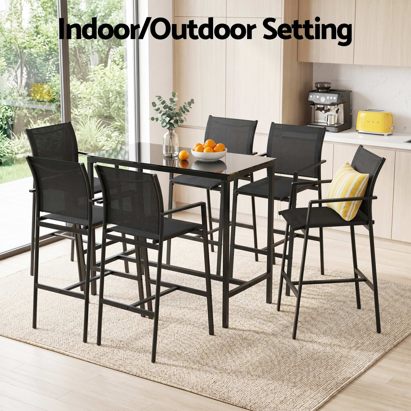 7PCS Outdoor Bar Set Stools Dining Chairs Table Patio Steel Bistro Set Black – product image 7