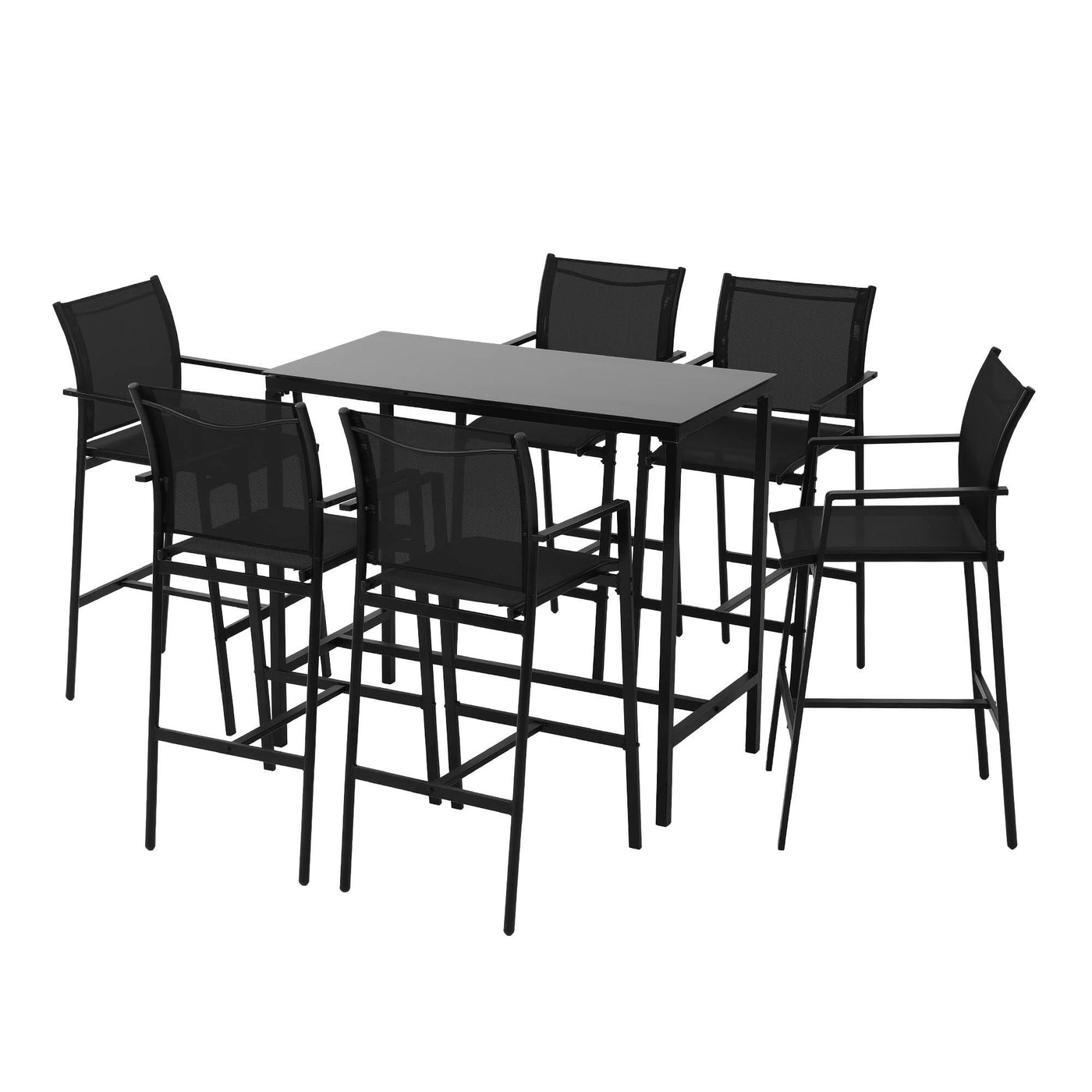 7PCS Outdoor Bar Set Stools Dining Chairs Table Patio Steel Bistro Set Black – product image 8