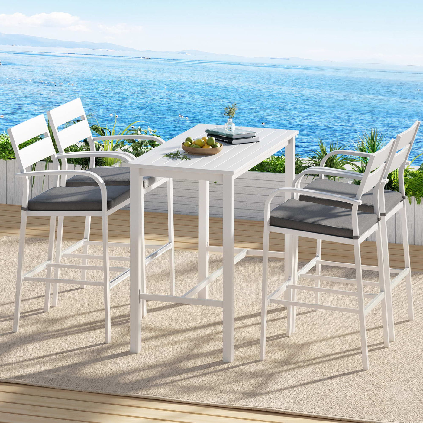 Outdoor Bar Set 5-Piece Patio Dining Chairs Aluminium Table Stools White – product image 1