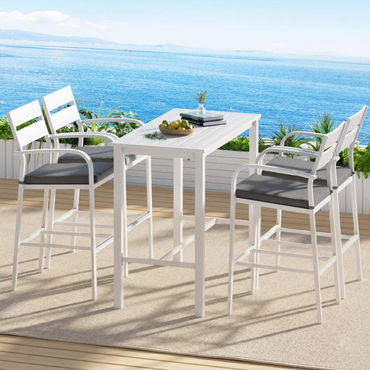Outdoor Bar Set 5-Piece Patio Dining Chairs Aluminium Table Stools White – product image 1