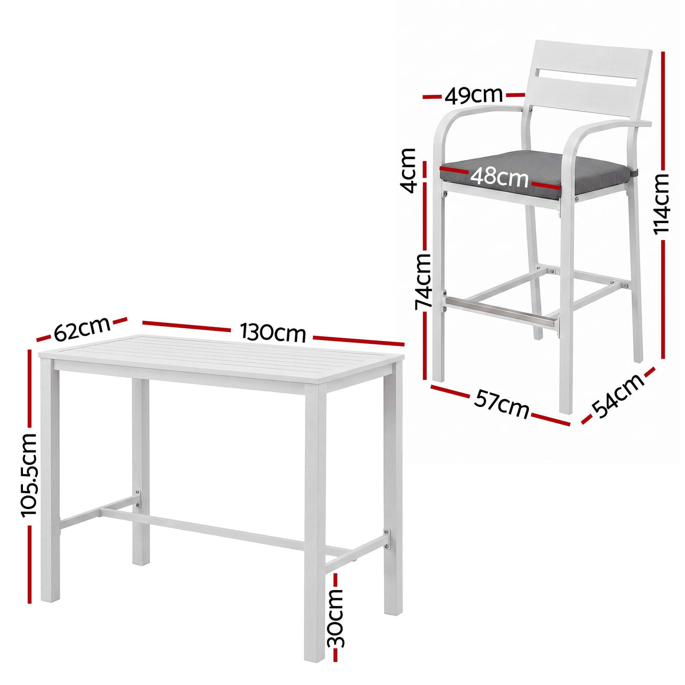 Outdoor Bar Set 5-Piece Patio Dining Chairs Aluminium Table Stools White – product image 2