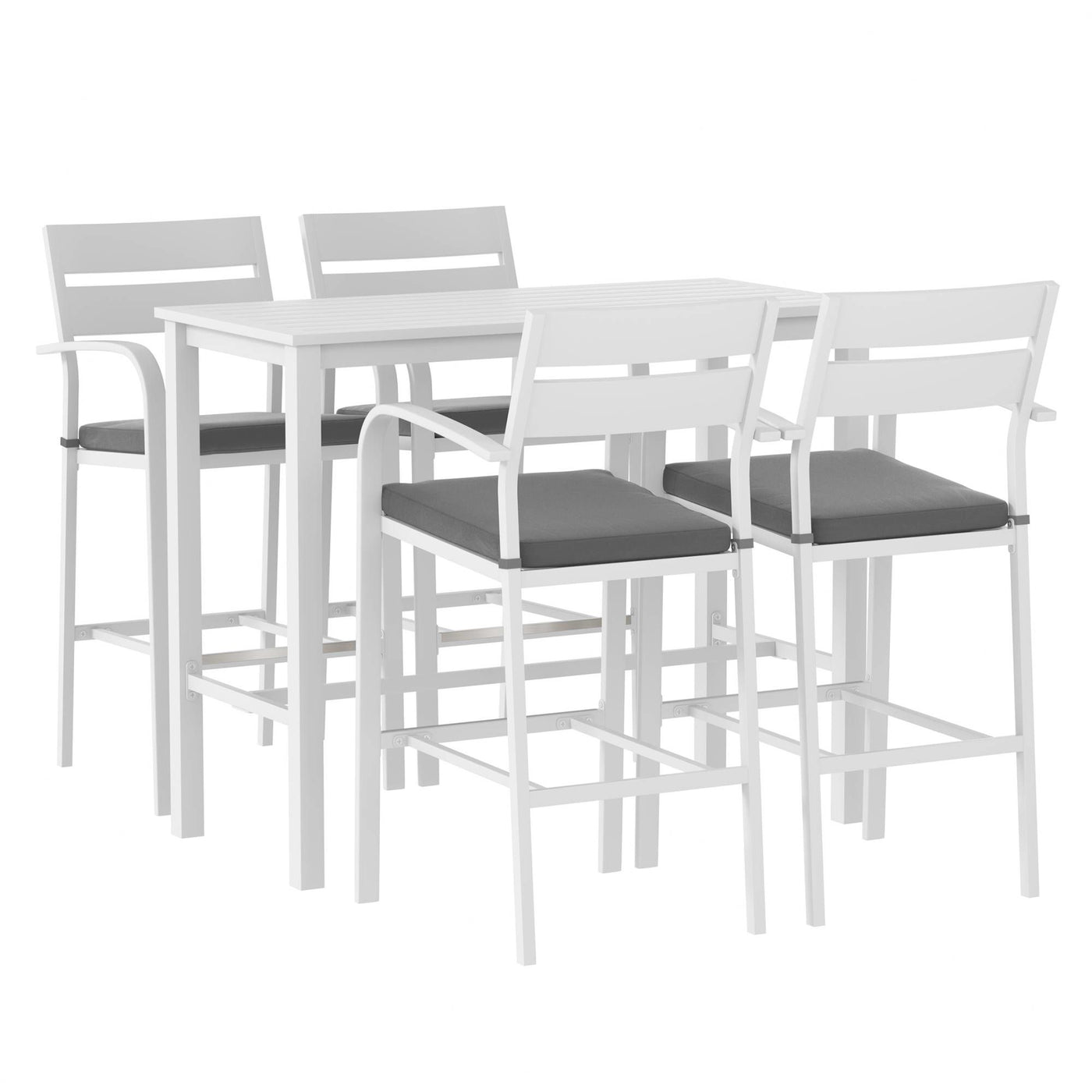 Outdoor Bar Set 5-Piece Patio Dining Chairs Aluminium Table Stools White – product image 3