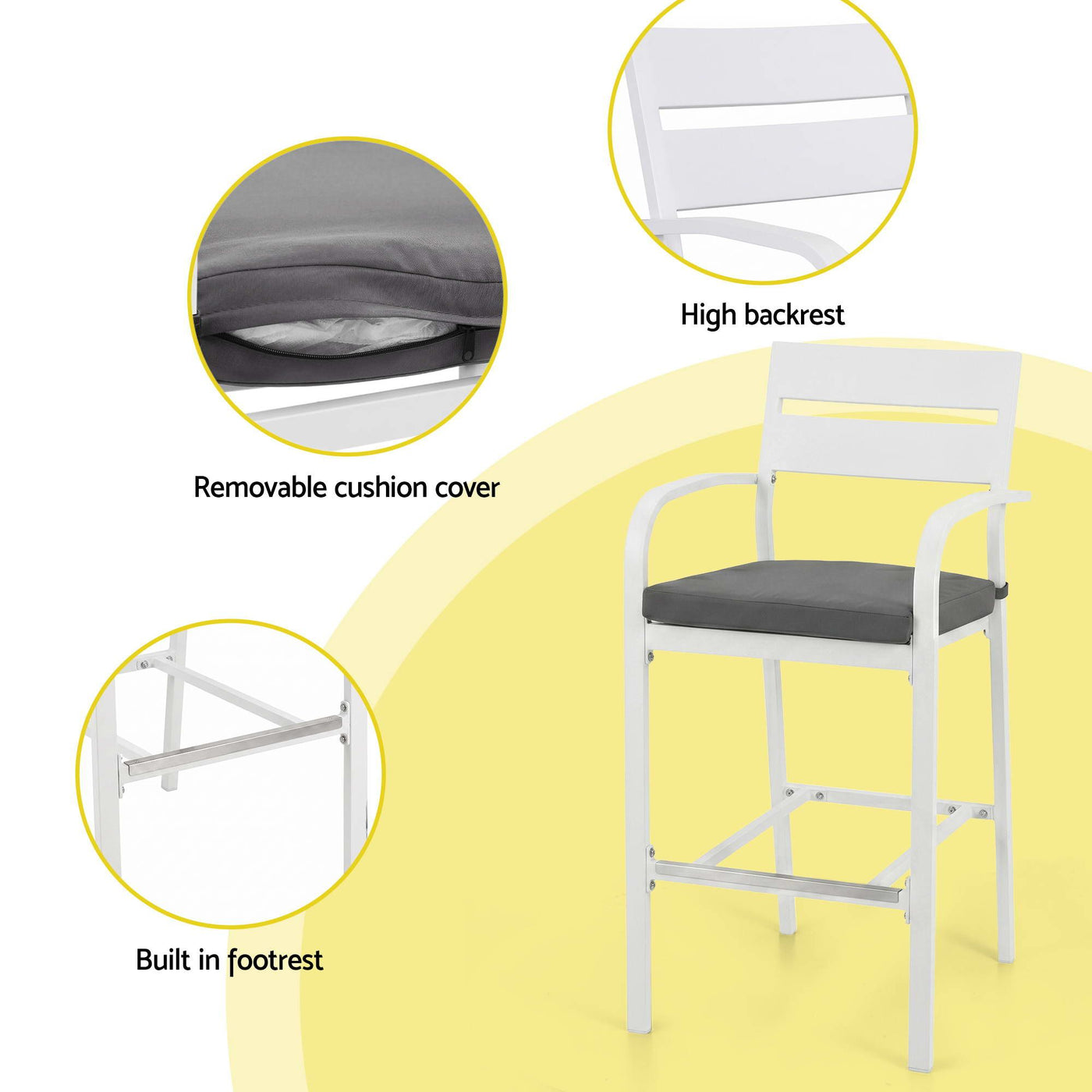 Outdoor Bar Set 5-Piece Patio Dining Chairs Aluminium Table Stools White – product image 5