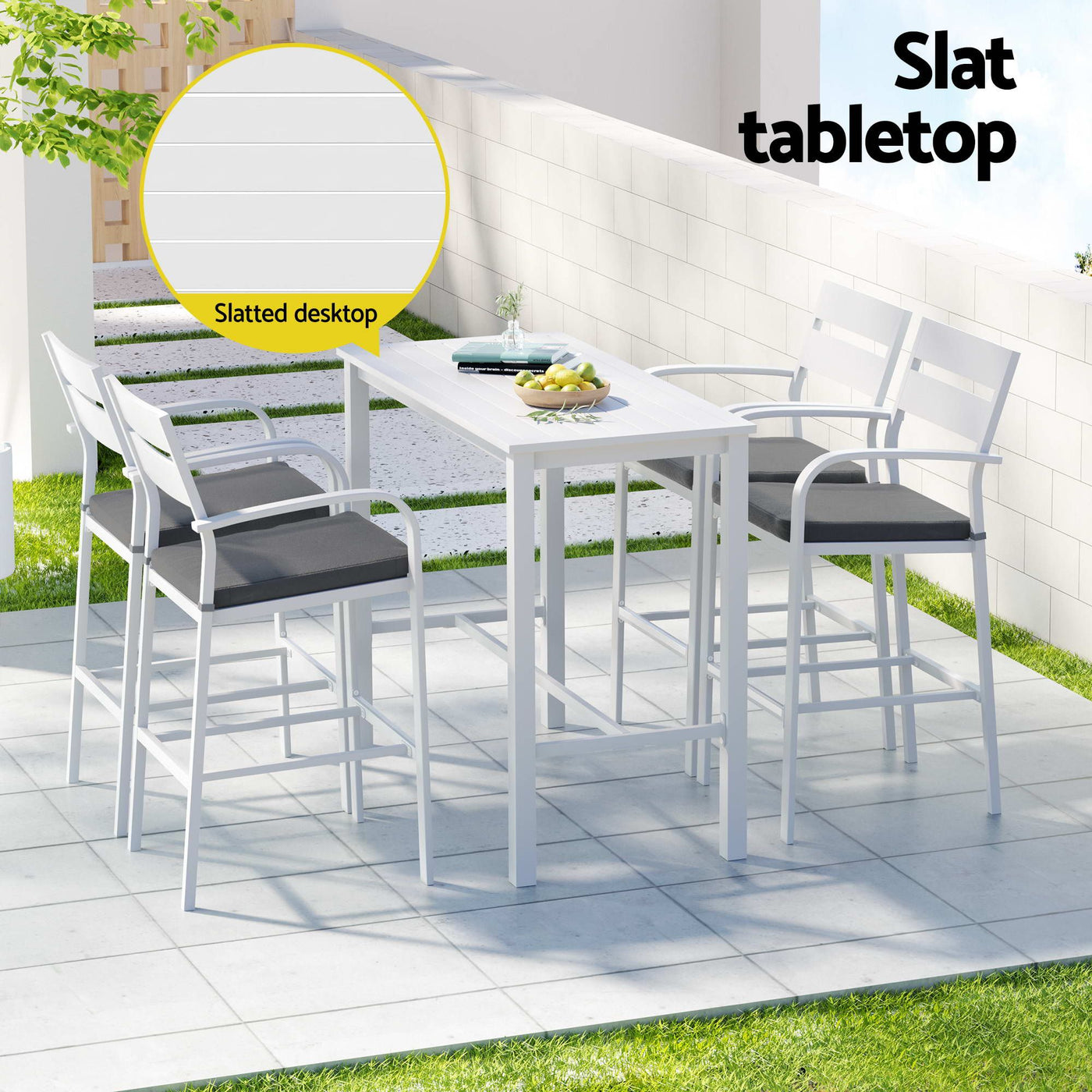 Outdoor Bar Set 5-Piece Patio Dining Chairs Aluminium Table Stools White – product image 6