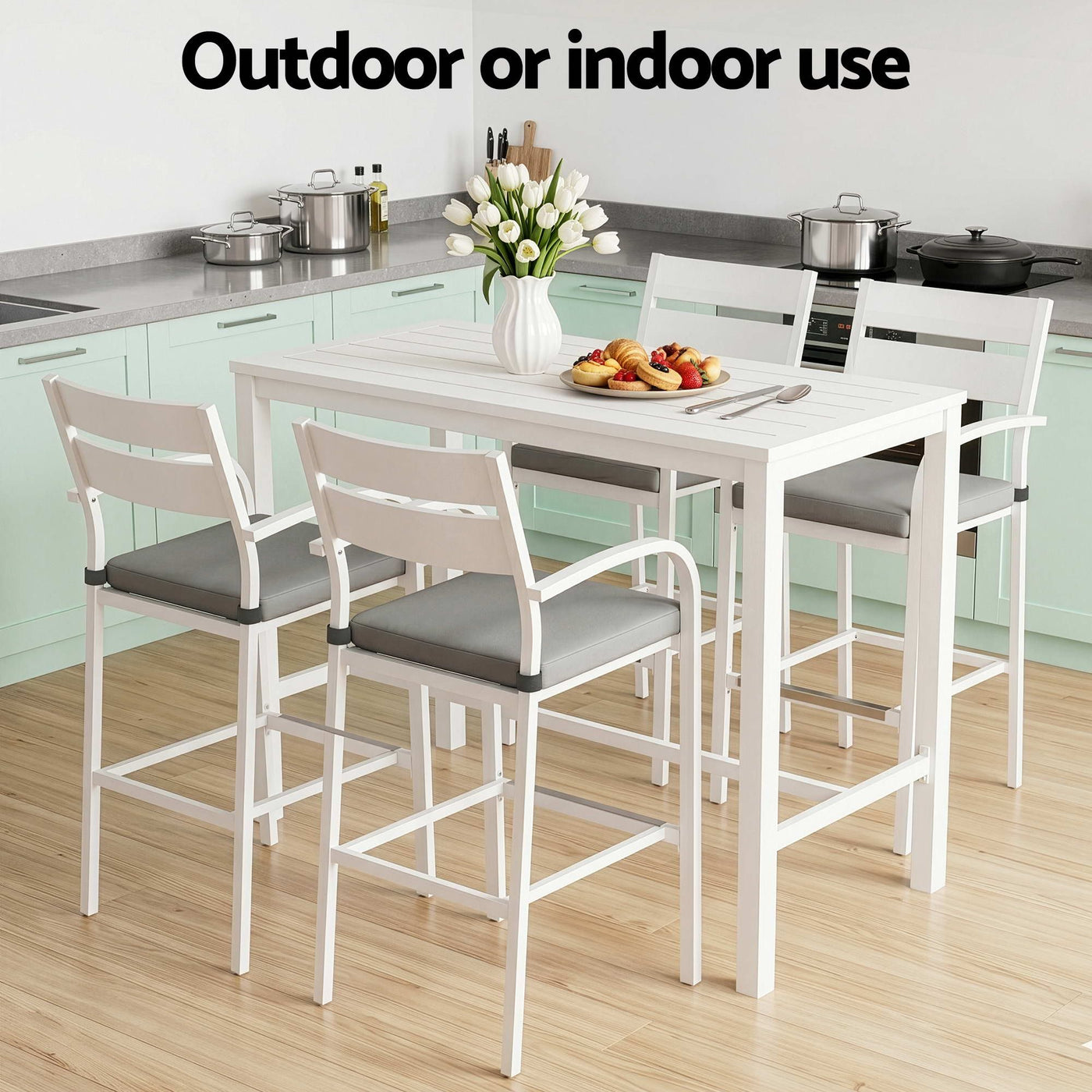 Outdoor Bar Set 5-Piece Patio Dining Chairs Aluminium Table Stools White – product image 7