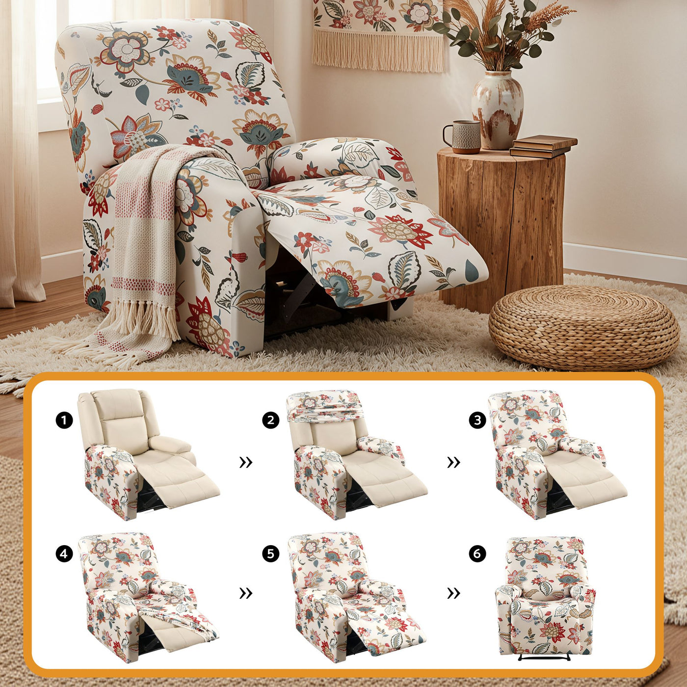 Artiss Stretch Kids Recliner Cover 4-Pieces Recliner Chair Slipcovers Printed Polyester