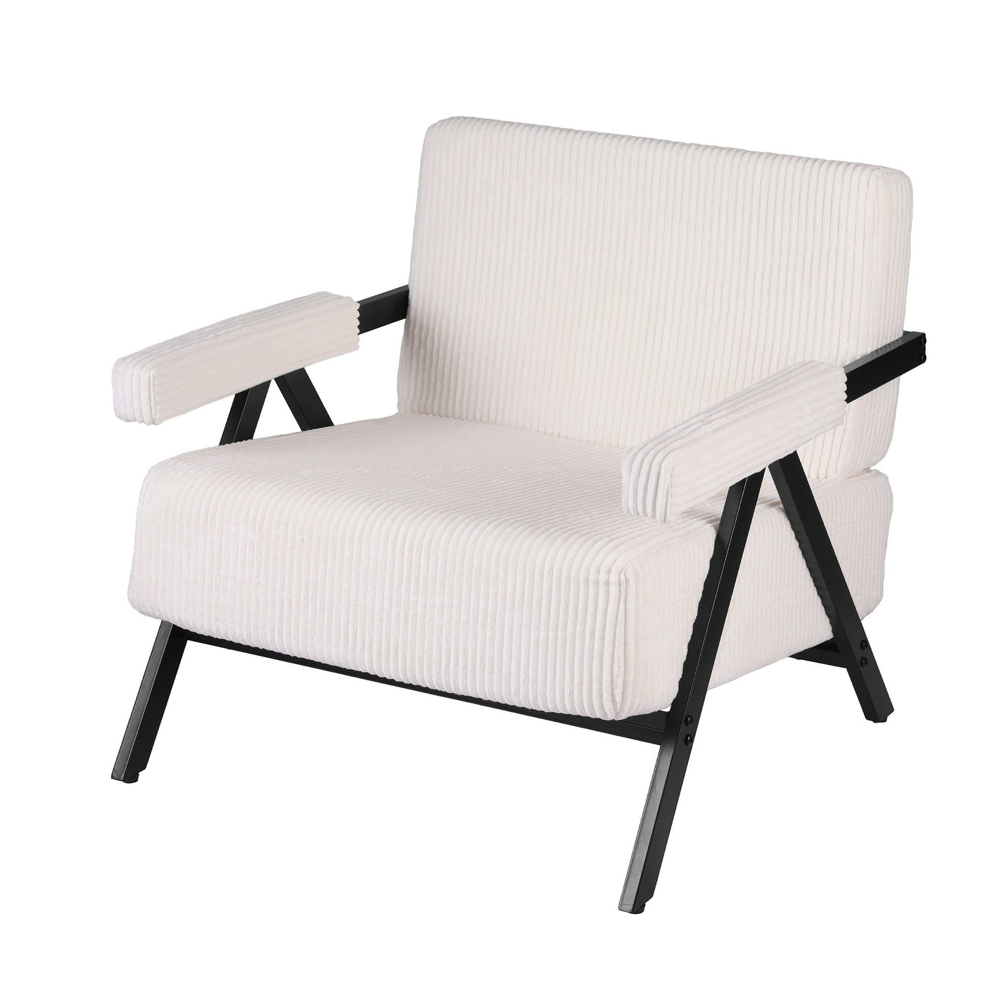 Artiss Compressed Armchair White Corduroy Accent Chair for Small Space