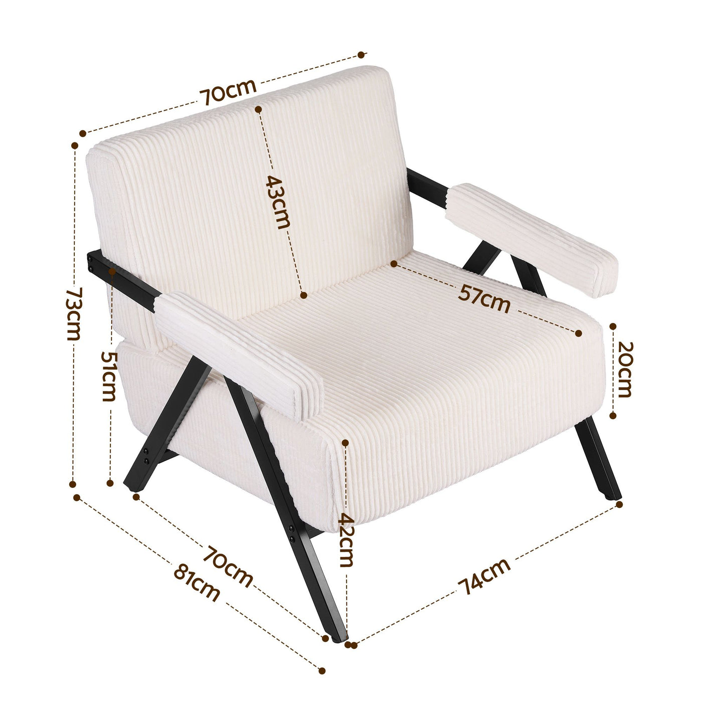 Artiss Compressed Armchair White Corduroy Accent Chair for Small Space