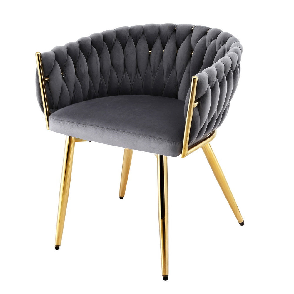Artiss 1x Dining Chair Armchair Cafe Kitchen Lounge Chairs Velvet Weaving Grey