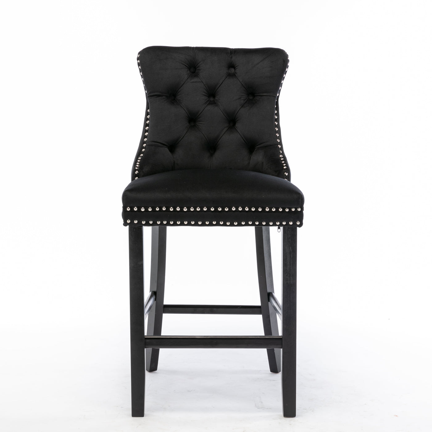4X Velvet Bar Stools with Studs Trim Wooden Legs Tufted Dining Chairs Kitchen – product image 4
