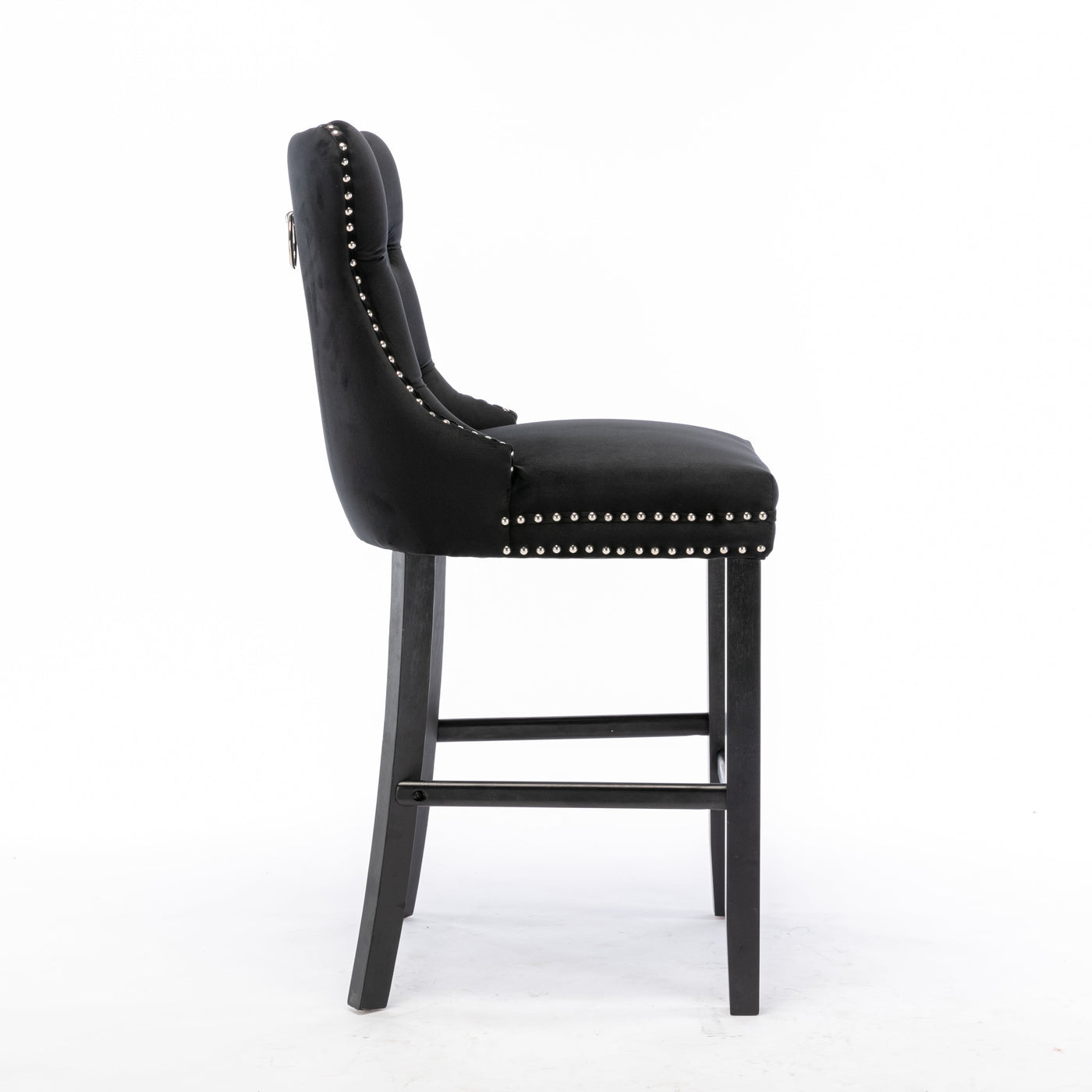 4X Velvet Bar Stools with Studs Trim Wooden Legs Tufted Dining Chairs Kitchen – product image 5