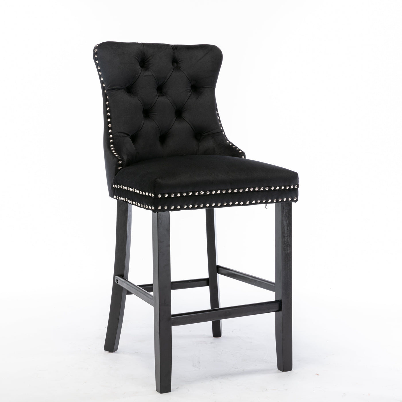2X Velvet Bar Stools with Studs Trim Wooden Legs Tufted Dining Chairs Kitchen – product image 2