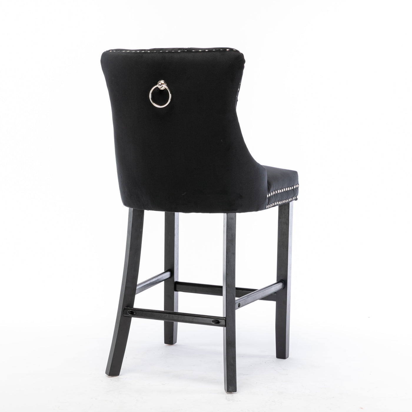 2X Velvet Bar Stools with Studs Trim Wooden Legs Tufted Dining Chairs Kitchen – product image 5
