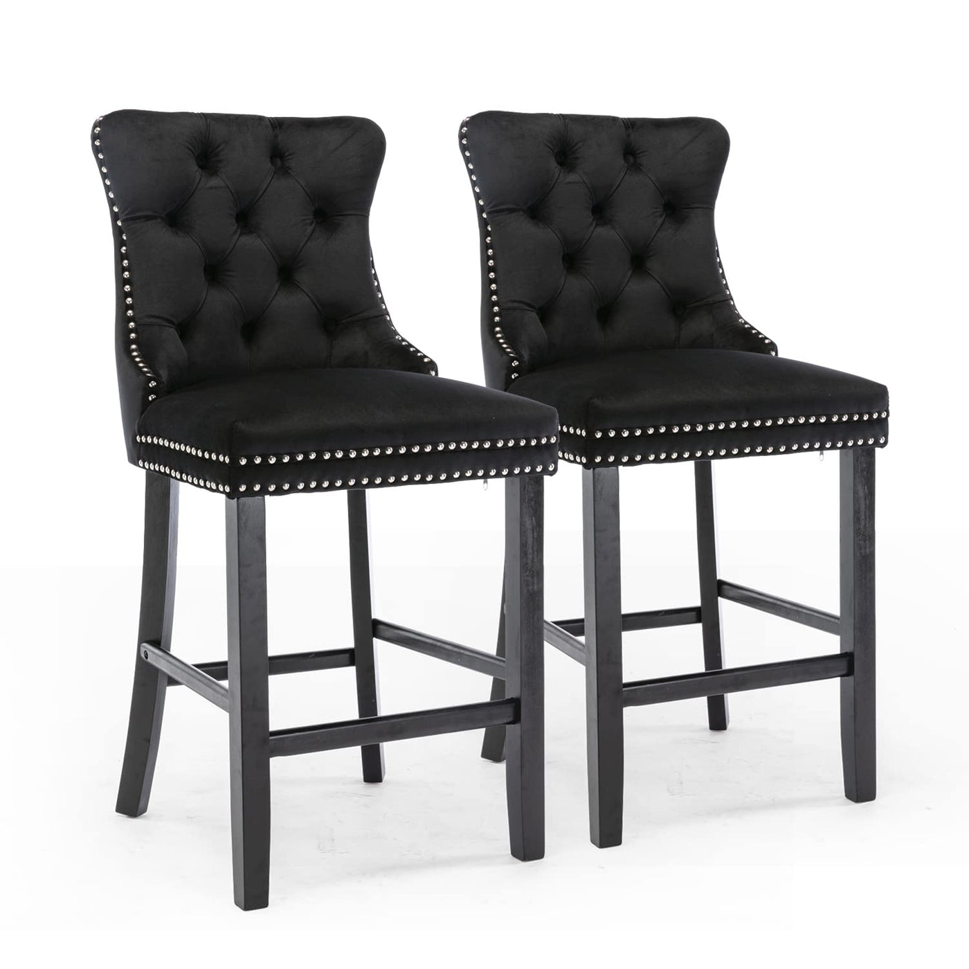 2X Velvet Bar Stools with Studs Trim Wooden Legs Tufted Dining Chairs Kitchen – product image 8