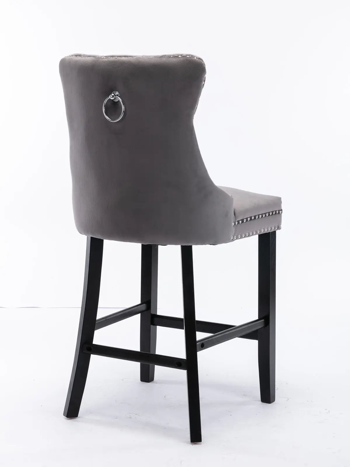 4X Velvet Bar Stools with Studs Trim Wooden Legs Tufted Dining Chairs Kitchen – product image 6