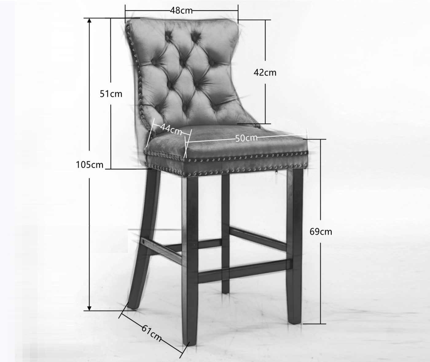 4X Velvet Bar Stools with Studs Trim Wooden Legs Tufted Dining Chairs Kitchen – product image 8