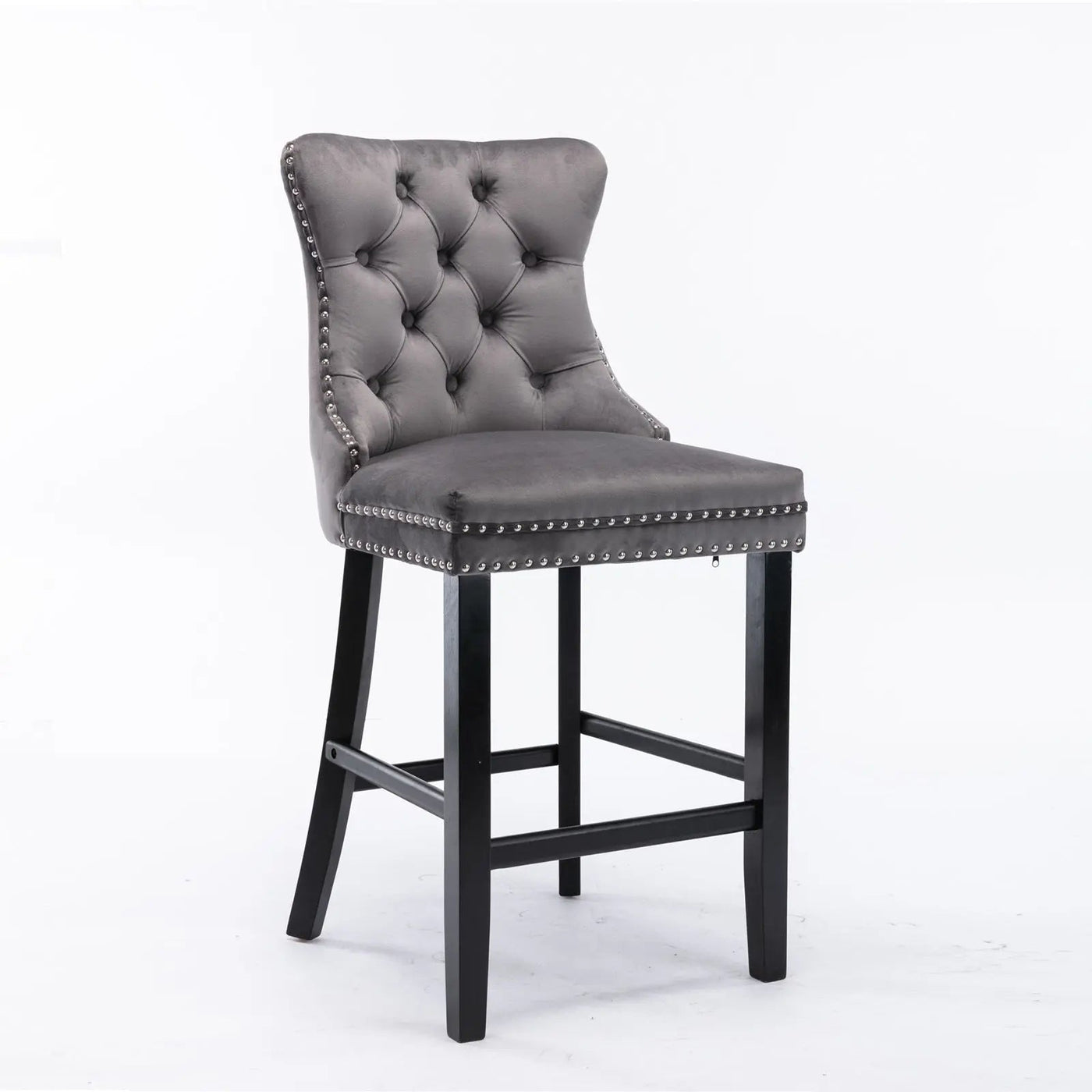 2X Velvet Bar Stools with Studs Trim Wooden Legs Tufted Dining Chairs Kitchen – product image 2