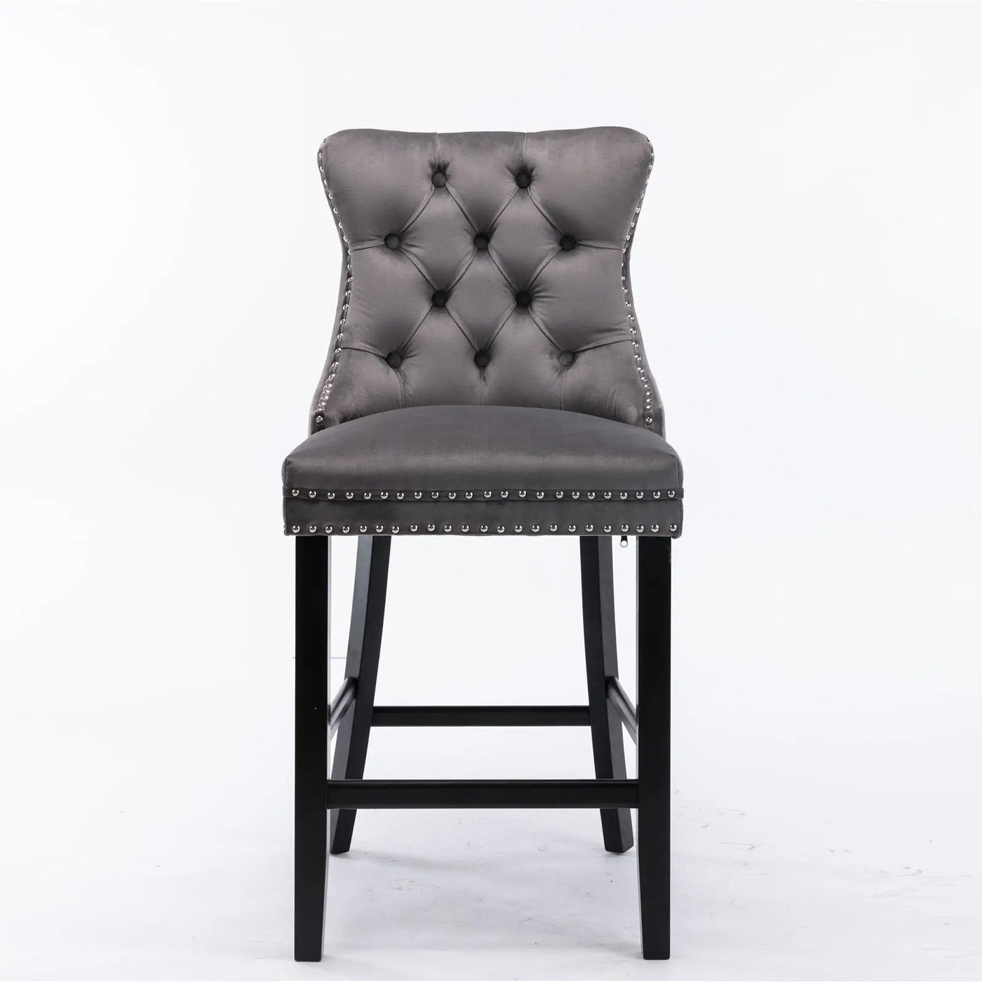 2X Velvet Bar Stools with Studs Trim Wooden Legs Tufted Dining Chairs Kitchen – product image 3