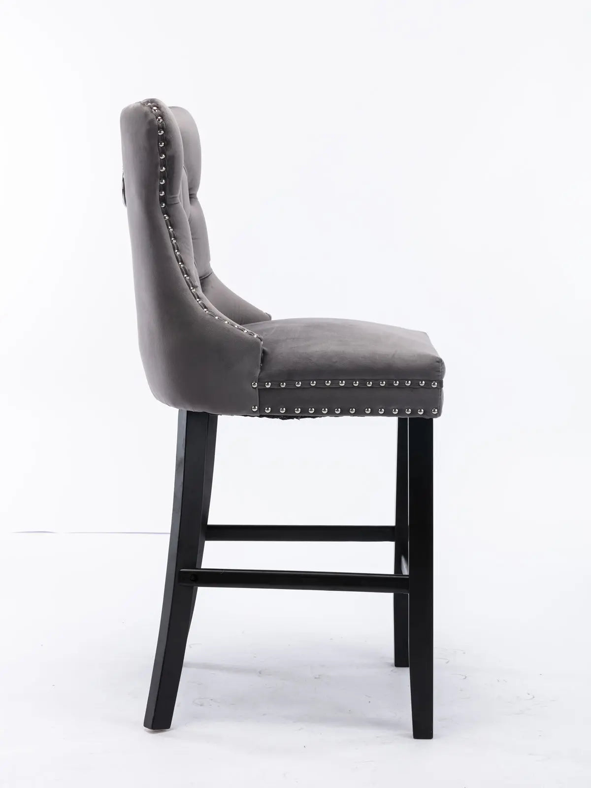 2X Velvet Bar Stools with Studs Trim Wooden Legs Tufted Dining Chairs Kitchen – product image 4