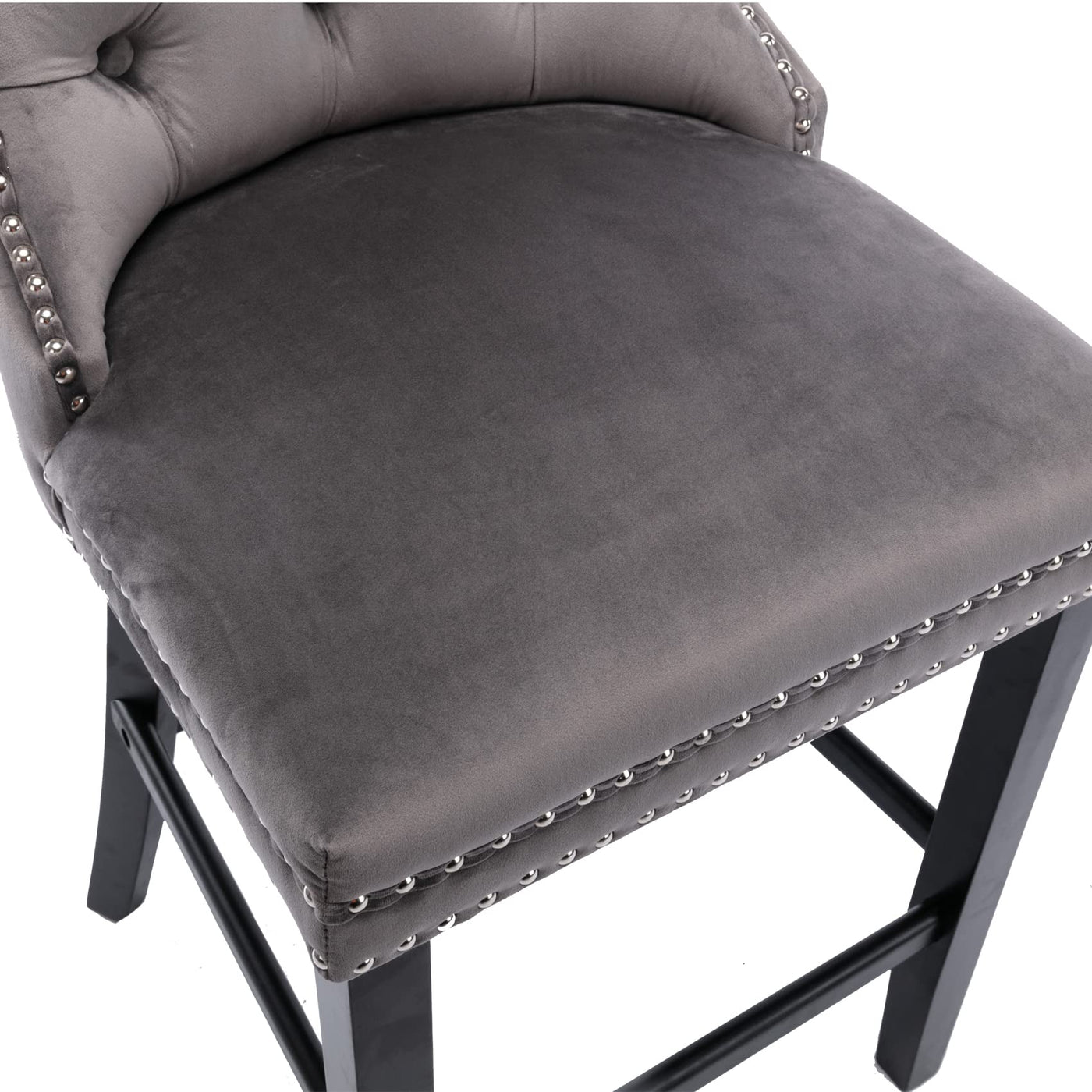 2X Velvet Bar Stools with Studs Trim Wooden Legs Tufted Dining Chairs Kitchen – product image 13